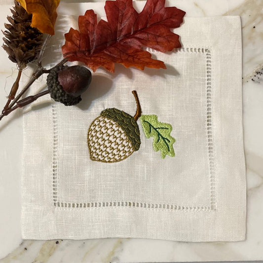 Embroidered Linen Thanksgiving Cocktail Napkins | Set of 4 | Hostess Gift | Wedding Shower | Home Décor | Bar Cart | Table Setting