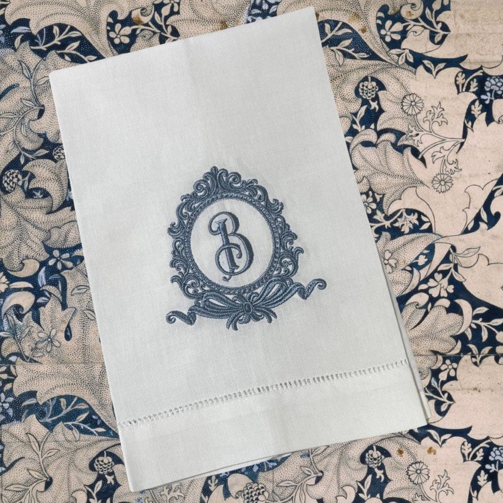 Personalized Embroidered Hemstitched Linen Guest Towel | Custom Hand Towel | Monogram Linen Towel | Hostess Gift Monogram Linens