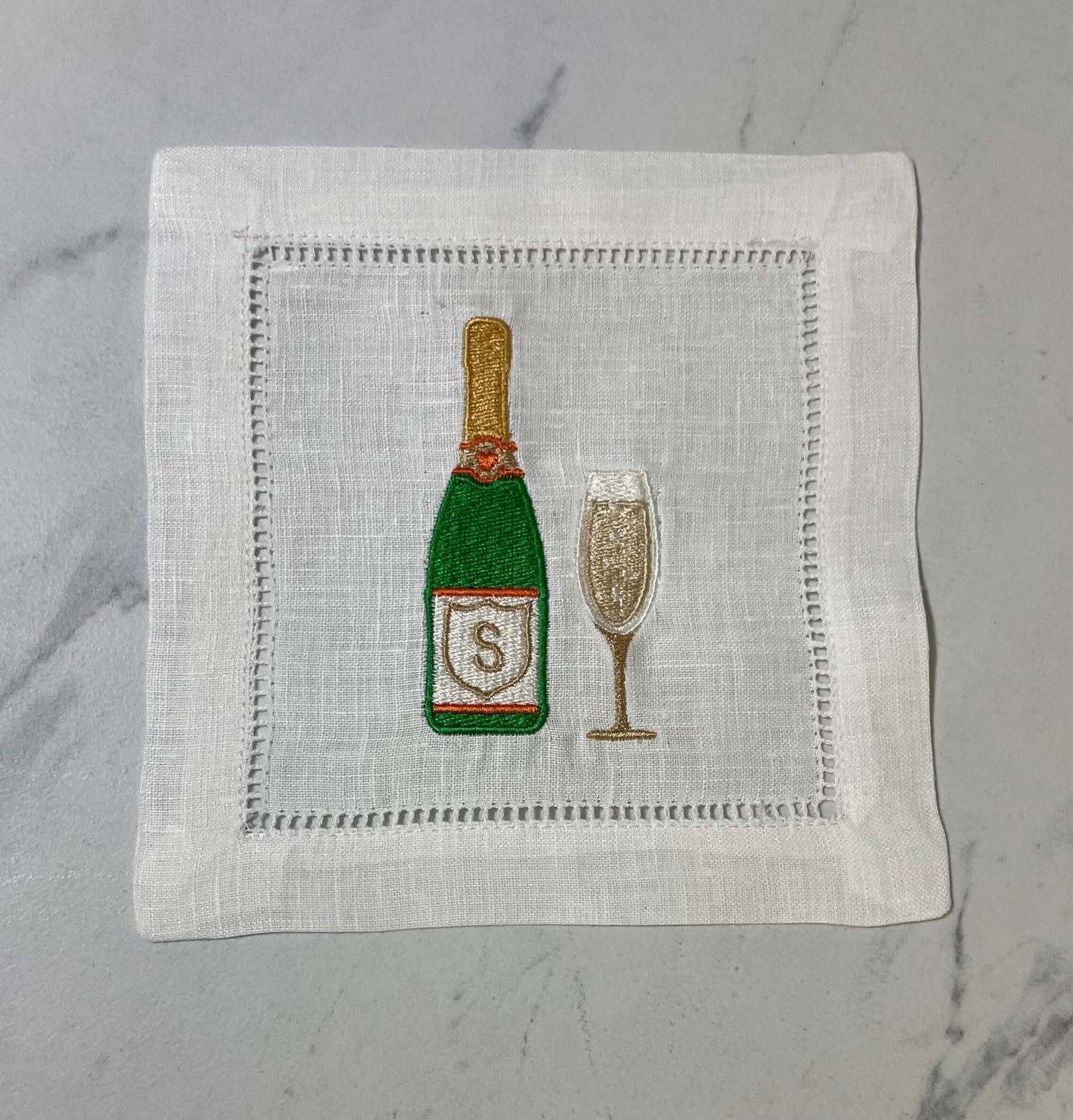 Personalized On Champagne Bottle Label Linen Cocktail Napkin | Set of 4 | Hostess Gift | Elegant Home Décor | Bar Cart | Table Setting