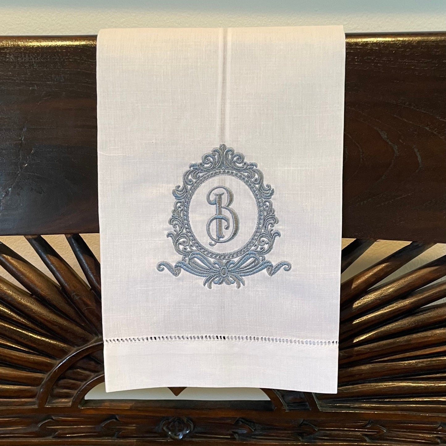 Personalized Embroidered Hemstitched Linen Guest Towel | Custom Hand Towel | Monogram Linen Towel | Hostess Gift Monogram Linens