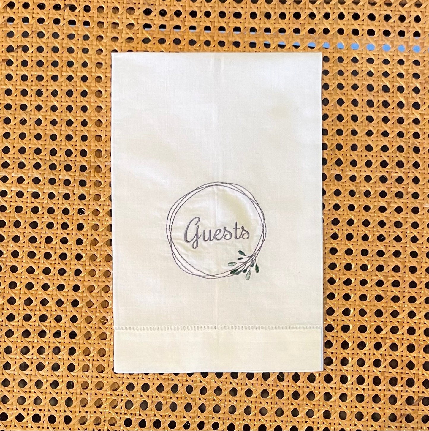 Guest Wreath Embroidered Linen Guest Towel | Embroidered Hand Towel | Monogram Linen Towel | Hostess Gift Monogram Linens | Bathroom Decor