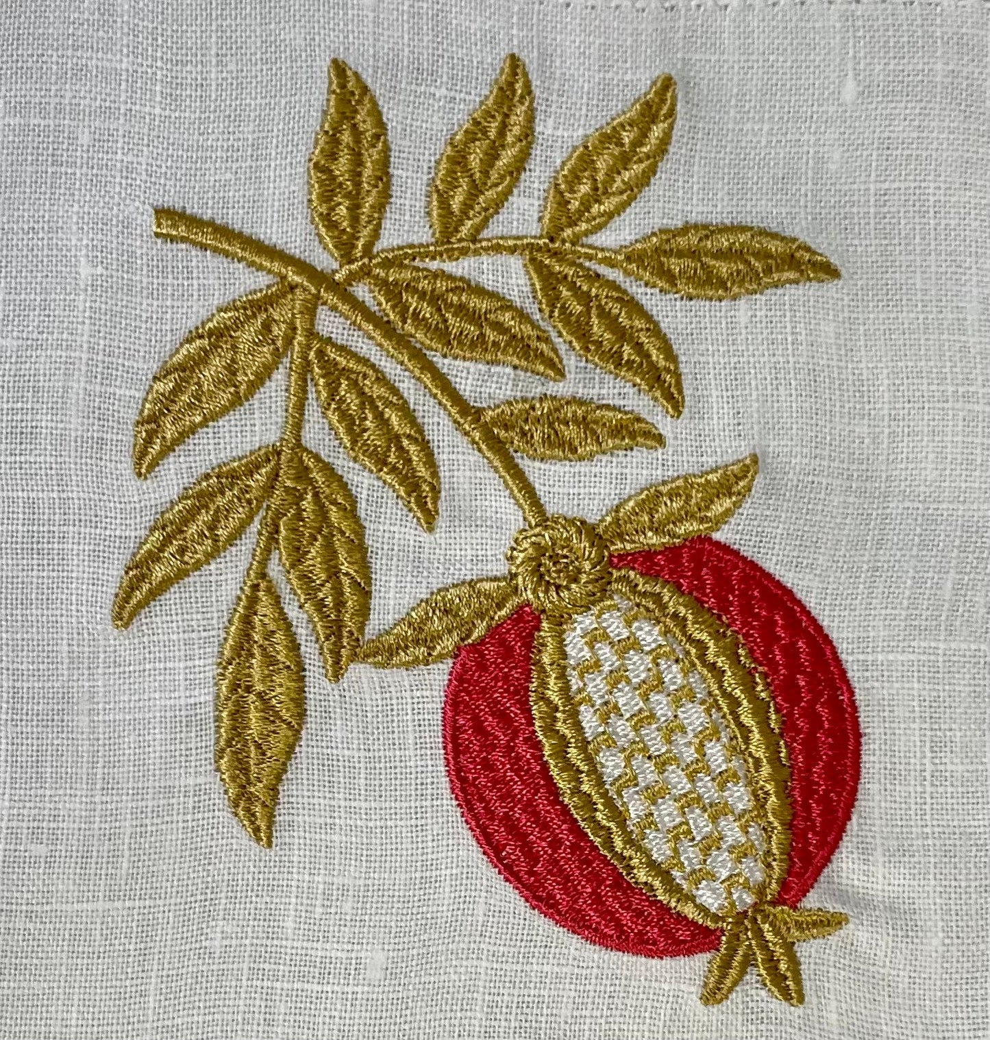 Pomegranate Linen Embroidered Cocktail Napkin | Set of 4 | Hostess Gift | Elegant Home Décor | Bar Cart | Table Setting